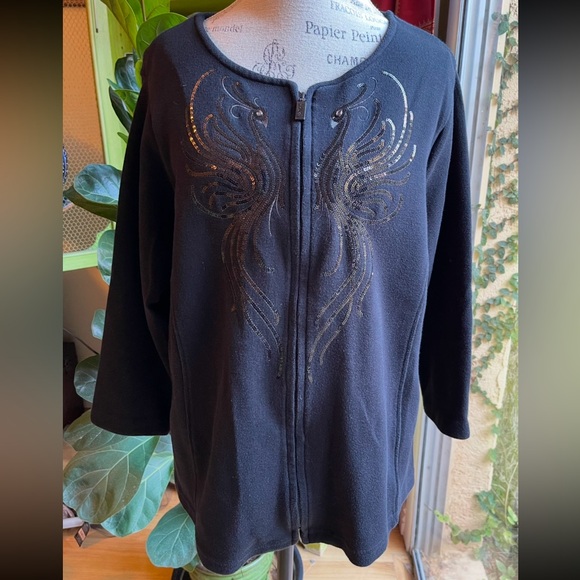 BOB MACKIE Wearable Art Black Sweater Zip Jacket Peacock Thunderbird Phoenix 3X - Picture 2 of 7